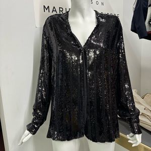 BRAND NEW SALLY LAPOINTE STRIPED SEQUIN V NECK BLOUSE